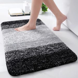 Arotive Microfiber Bathroom Rugs, Shaggy Soft and Absorbent Bath Rug, Non-Slip, Thick Plush Machine Washable Dry Bath Mats for Bathroom, Tub and Shower, 24x16, Black