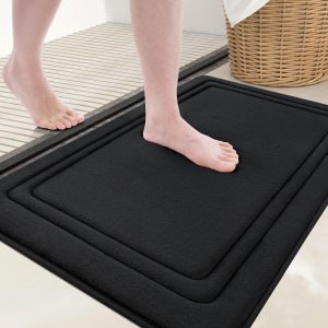 Grandaily Memory Foam Bath Mat Rug 24x16, Ultra Soft, Non-Slip and Absorbent Bathroom Rugs, Machine Wash Dry, Comfortable Bath Carpet for Bathroom Floor, Tub and Shower, Black