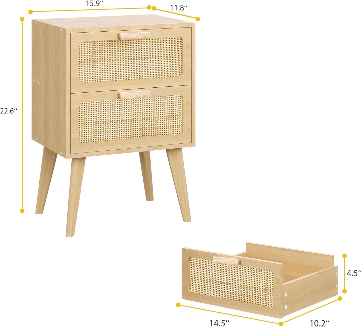 Rattan Nightstand,Boho Bedside with Storage,End Table,Side Table with 2 Hand Made Rattan Decorated Drawers for Small Space,Livingroom,Bedroom,Natural 11.8" D x 16" W x 22.4" H CTG59Y - Image 3