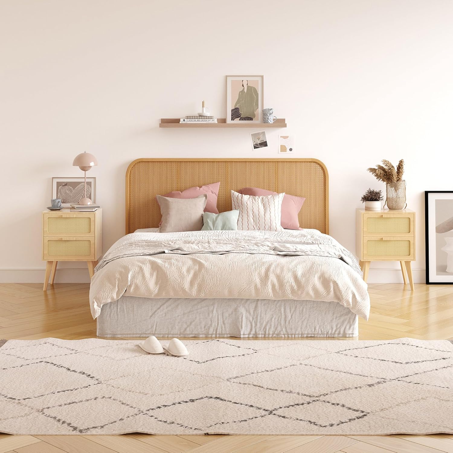 Rattan Nightstand,Boho Bedside with Storage,End Table,Side Table with 2 Hand Made Rattan Decorated Drawers for Small Space,Livingroom,Bedroom,Natural 11.8" D x 16" W x 22.4" H CTG59Y - Image 4