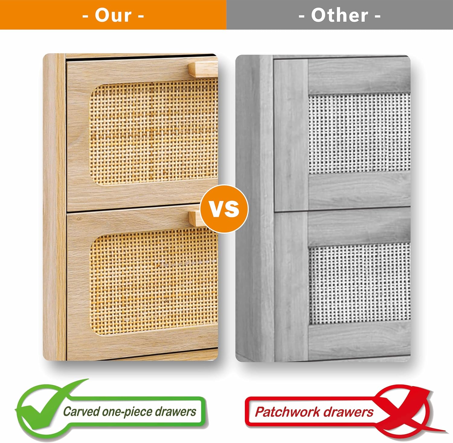 Rattan Nightstand,Boho Bedside with Storage,End Table,Side Table with 2 Hand Made Rattan Decorated Drawers for Small Space,Livingroom,Bedroom,Natural 11.8" D x 16" W x 22.4" H CTG59Y - Image 5